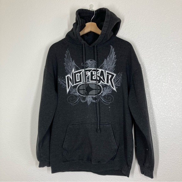 No Fear Hoodie Y2K Mens Medium Grunge Skate  Dark Gray Tribal - Picture 3 of 16
